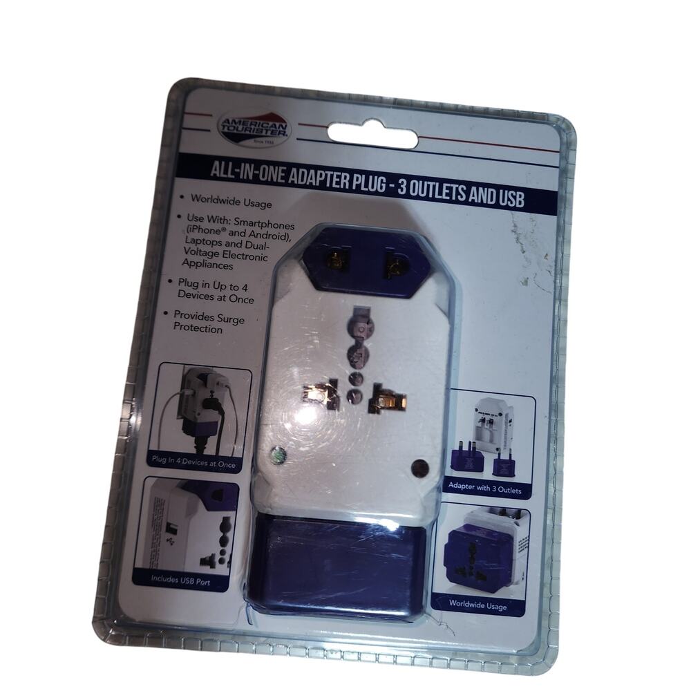 AMERICAN TOURISTOR NWT ALL IN ONE ADAPTER PLUG 3 OUTLET & USB